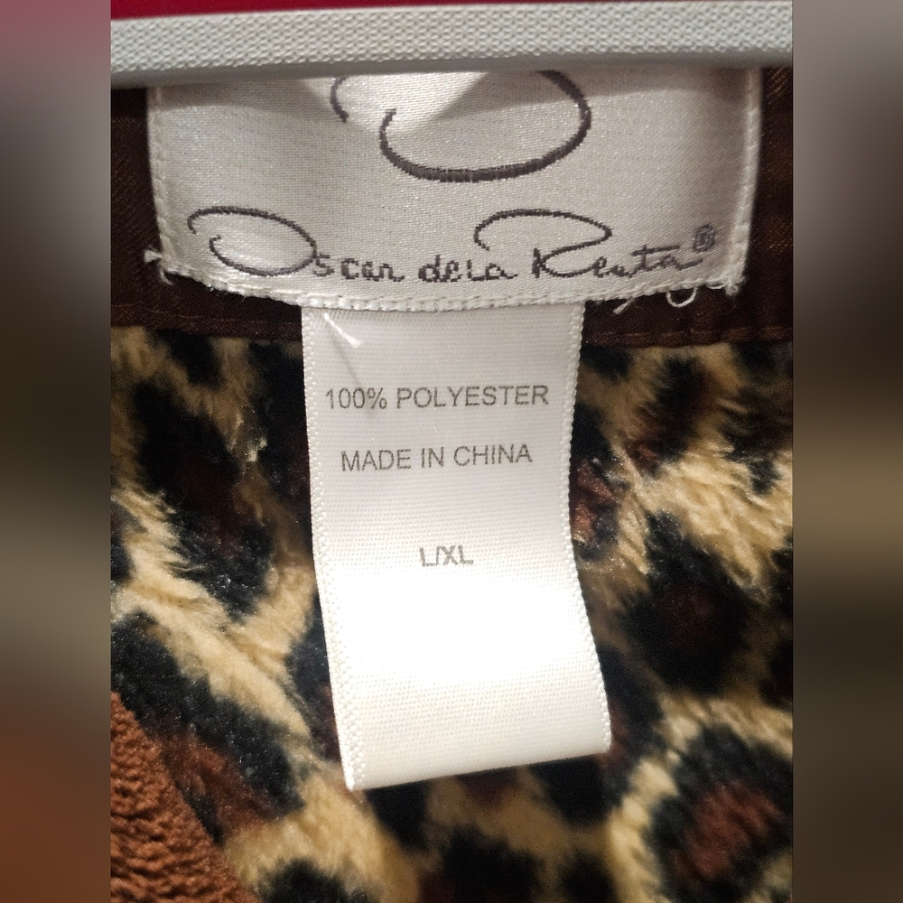 Oscar de la Renta Leopard Print Plush Zip Robe L/XL Long Sleeve Lounge Wear - Picture 5 of 9